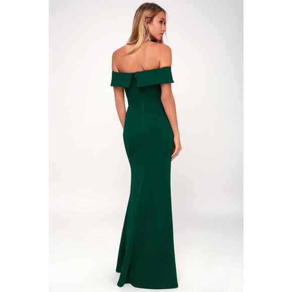 Lulus Dress Aveline Green Off the Shoulder Maxi Gown Prom Mermaid Formal Small S - Picture 2 of 12
